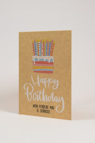 Biglietto auguri compleanno Torta kraft busta | Made in Italy - 1 pz