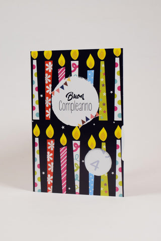 Biglietto Compleanno Candeline Rotella Glitter Busta Gialla - 1 pz