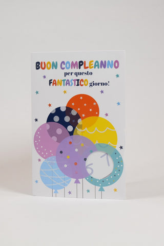 Biglietto Compleanno Palloncini Rotella Glitter Busta Gialla - 1 pz