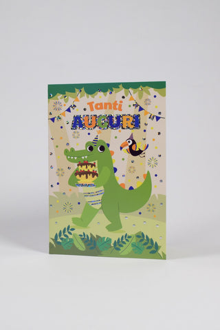 Biglietto Compleanno Coccodrillo Glitter con Busta - 1 pz
