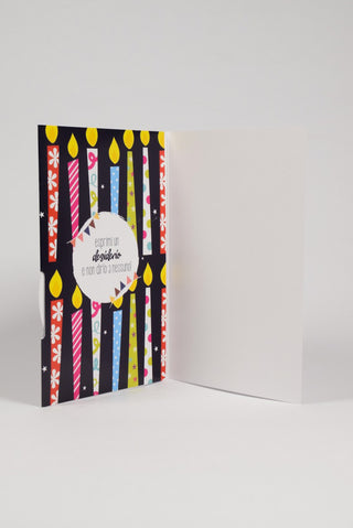 biglietto auguri buon compleanno con rotella nero interno