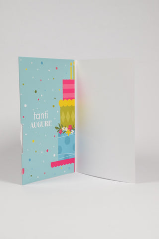 biglietto auguri buon compleanno con rotella azzurro interno