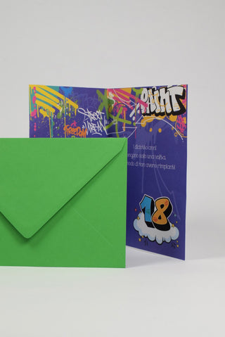 biglietto auguri diciottesimo pop art interno con busta verde