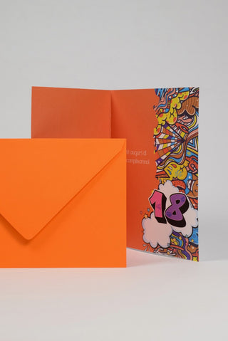 biglietto auguri 18 anni graffiti interno con. busta arancione