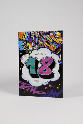 biglietto auguri 18 anni pop art fronte