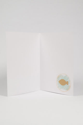 biglietto auguri prima comunione con pesce eucaristico interno