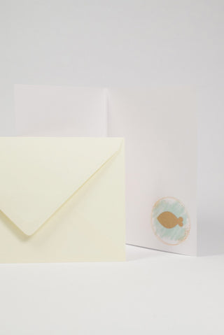 biglietto auguri prima comunione con pesce eucaristico interno con busta