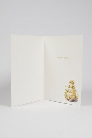 interno biglietto auguri congratulazioni sposini con torta nuziale