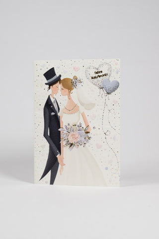 fronte biglietto di auguri felice matrimonio con sposi stilizzati