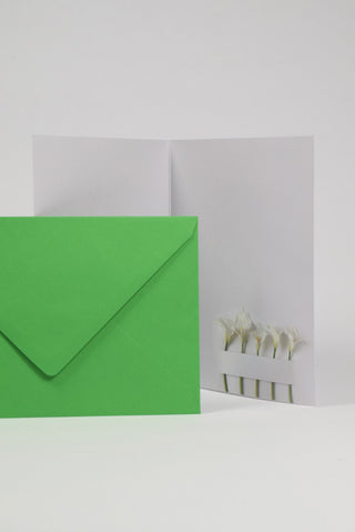 interno biglietto pensione con fiori e busta verde