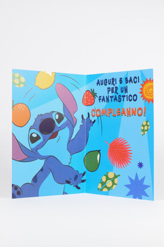 biglietti di auguri stitch azzurro interno con scritta auguri e baci per un fantastico compleanno