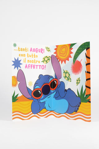 biglietti di auguri stitch bianco interno con stitch sdraiato in spiaggia