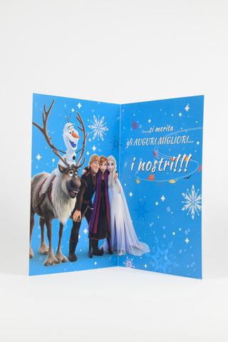 biglietto auguri Frozen interno con Elsa, Anna e Kristoff