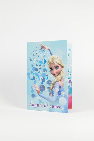 biglietto di auguri azzurro con elsa fronte