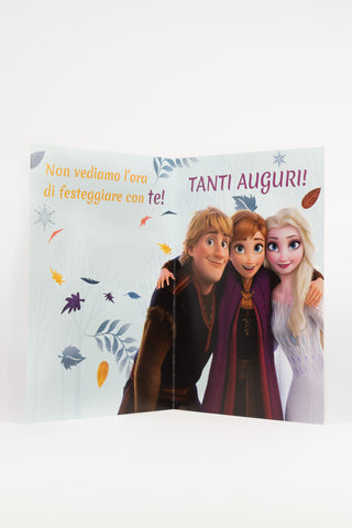 biglietto auguri disney frozen con elsa, anna e kristoff
