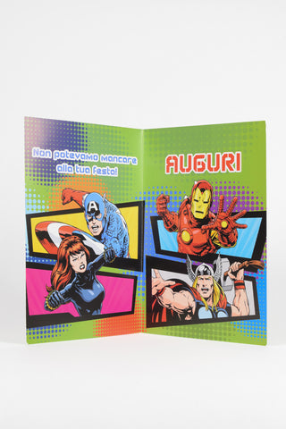 biglietto auguri marvel avengers captain america, iron man, thor