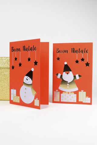 Biglietti Natale Rosso Oro Premium - Design Moderno Festoso  - Set 4 pz