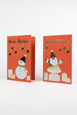 Biglietti Natale Rosso Oro Premium - Design Moderno Festoso  - Set 4 pz