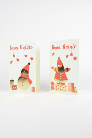 Biglietti Natale Vintage Kraft - Illustrazioni Artigianali - Set 4 pz