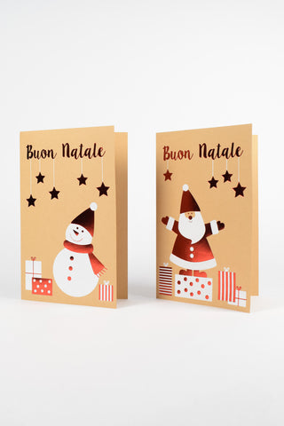 Biglietti Natale Kraft Ecologici - Design Minimal Rosso Bianco - Set 4 pz