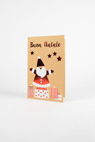 Biglietti Natale Kraft Ecologici - Design Minimal Rosso Bianco - Set 4 pz