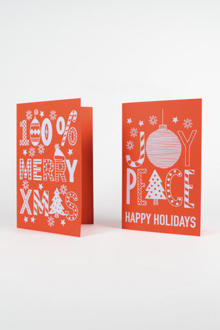 Biglietti Natale Rossi Typography Bold - Design Lettering Pop - Set 4 pz