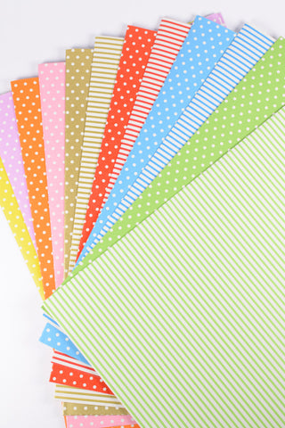 Fogli Carta Regalo Pois Righe Colorata cm 70x100 - 100 % riciclata - Set 12 Fogli