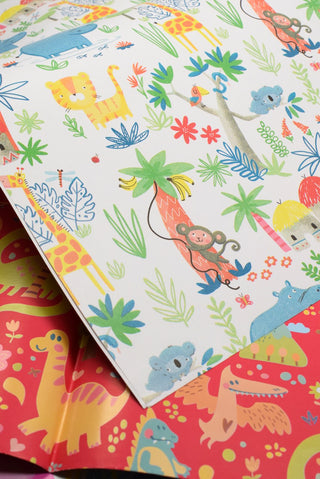 Carta regalo bambini dinosauri e animal - Set 4 fogli