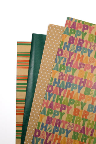 Carta regalo kraft naturale compleanno pois - Set 4 fogli