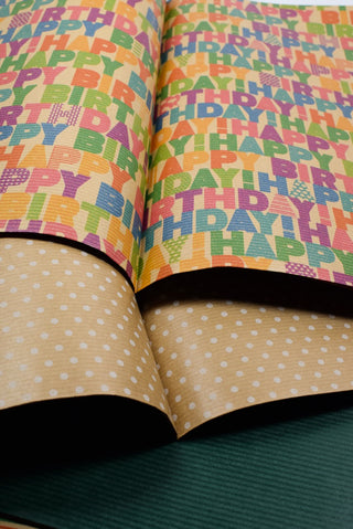 Carta regalo kraft naturale compleanno pois - Set 4 fogli