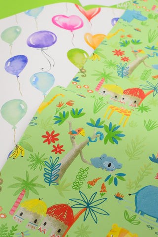Carta regalo compleanno bimbi giungla palloncini - Set 4 fogli