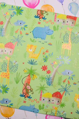 Carta regalo compleanno bimbi giungla palloncini - Set 4 fogli