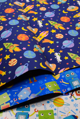 Carta regalo bambini robot razzi spazio - Set 4 fogli