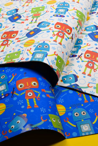 Carta regalo bambini robot razzi spazio - Set 4 fogli