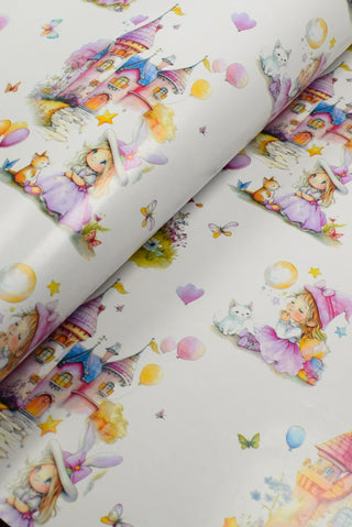 Carta regalo bambina fatine castelli unicorni rosa e gialla - Set 4 fogli