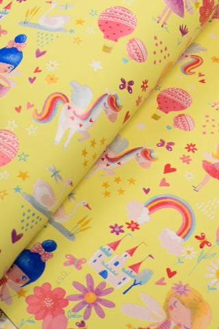 Carta regalo bambina fatine castelli unicorni rosa e gialla - Set 4 fogli
