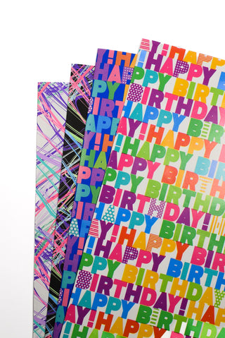 Carta regalo compleanno Happy Birthday e fantasia astratta - Set 4 fogli