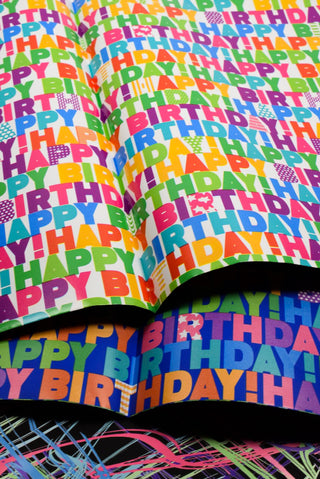 Carta regalo compleanno Happy Birthday e fantasia astratta - Set 4 fogli