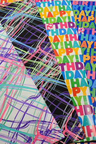 Carta regalo compleanno Happy Birthday e fantasia astratta - Set 4 fogli