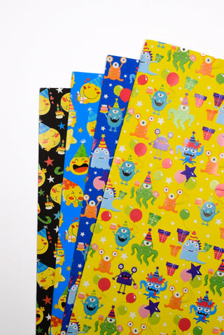 Carta regalo emoji e mostri per feste bambini e compleanni - Set 4 Fogli