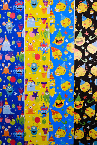 Carta regalo emoji e mostri per feste bambini e compleanni - Set 4 Fogli