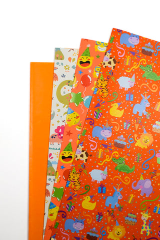 Carta regalo bambini: dinosauri, animali, emoji e tinta - Set 4 fogli