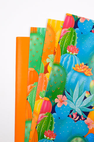 Carta regalo cactus colorati e tinta unita arancione - Set 4 fogli