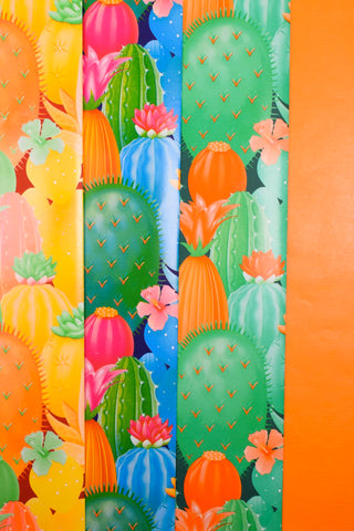 Carta regalo cactus colorati e tinta unita arancione - Set 4 fogli