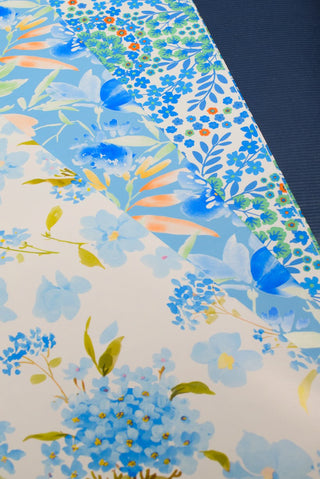 Carta regalo fiori blu acquerello e kraft blu scuro - Set 4 fogli