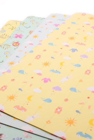 carta regalo fiori e bimbi, gialla e azzurra