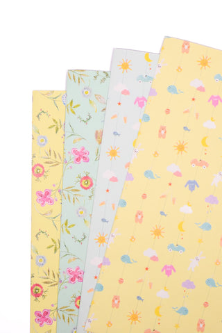 carta regalo fiori e bimbi, gialla e azzurra