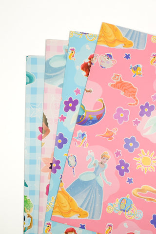 set carta regalo disney principesse azzurra e rosa e quadrati