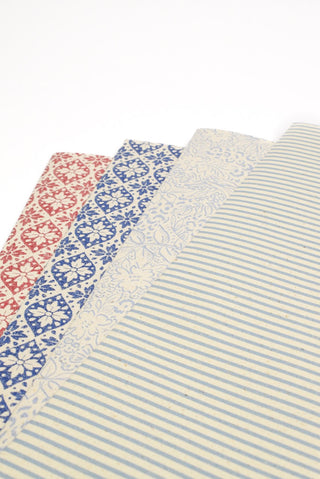 Carta regalo ecologica carta erba rosso blu e righe crema