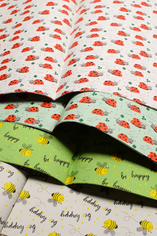 carta regalo set api e coccinelle, verde e bianca